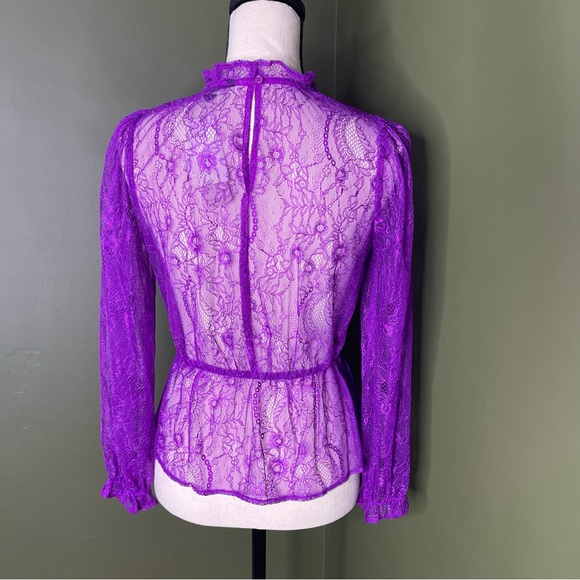 Banana republic purple high neck lace peplum top XS petite - Picture 2 of 14